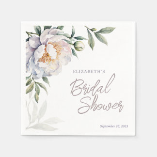 Servilleta De Papel Elegante Ducha de Novia Botánica de Peonía Blanca