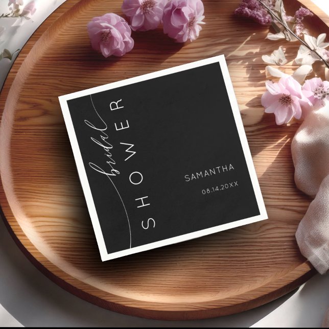Servilleta De Papel Elegante ducha de novia con guiones blancos y negr (Subido por el creador)
