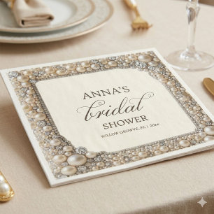 Servilleta De Papel Elegante Ducha de Novia con Perlas