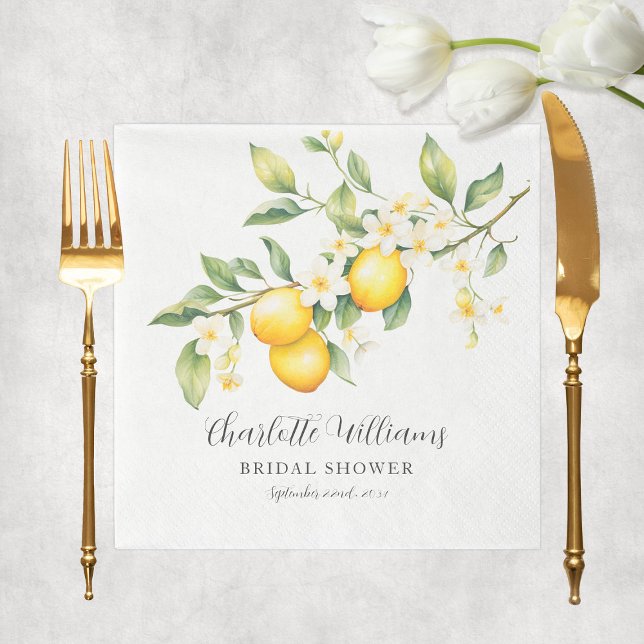 Servilleta De Papel Elegante ducha de novia de acuarela de limón (Elegant Watercolor Lemon Bridal Shower Napkins
)