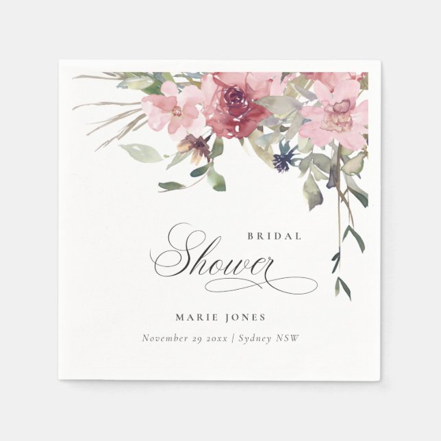 Servilleta De Papel Elegante ducha de novia Dusky Rubor Rosa Floral (Anverso)