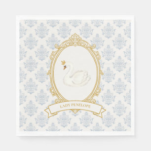 Servilleta De Papel Elegante Ducha de Novia en Azul y Dorado Damask
