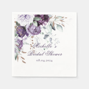 Servilleta De Papel Elegante ducha de novia floral de acuarela púrpura