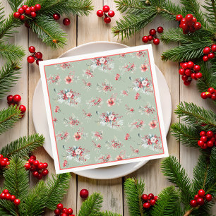 Servilleta De Papel Elegante ducha de novia floral de invierno roja y