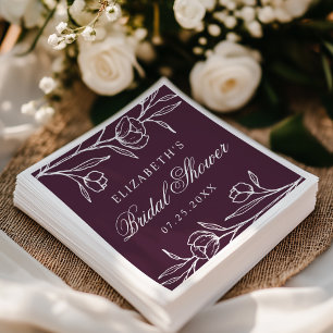 Servilleta De Papel Elegante ducha de novia floral morada dibujada