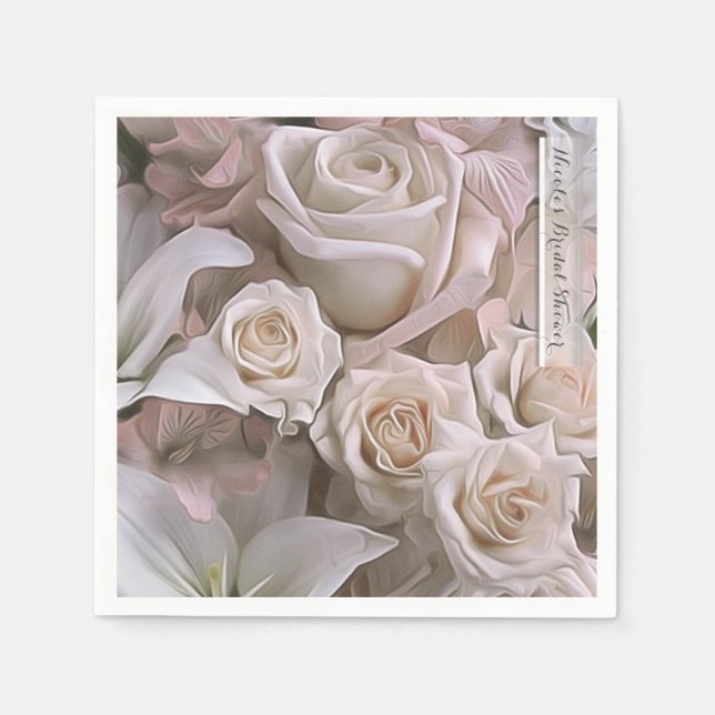Servilleta De Papel Elegante Ducha de Novia Floral Rosa Chic Descuidad (Anverso)