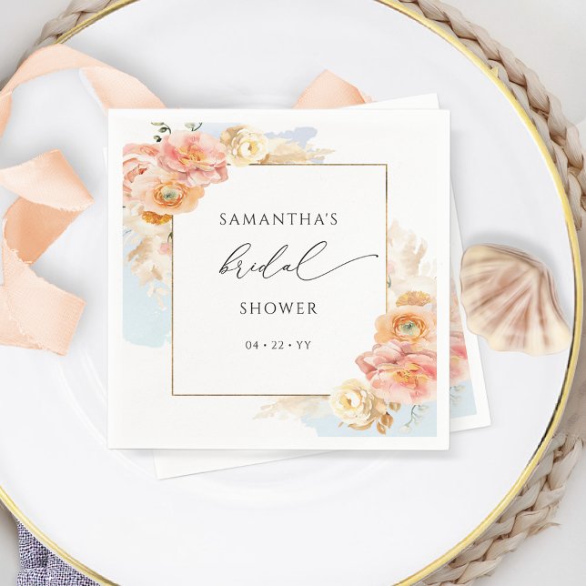 Servilleta De Papel Elegante Ducha de Novia Floral Rosa y Azul (Subido por el creador)