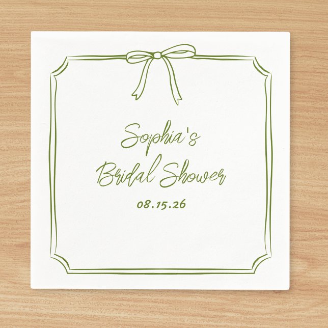 Servilleta De Papel Elegante ducha de novia verde simple y clásica (Customize these olive green napkins for a bridal shower—adding a refined touch to your celebration.)