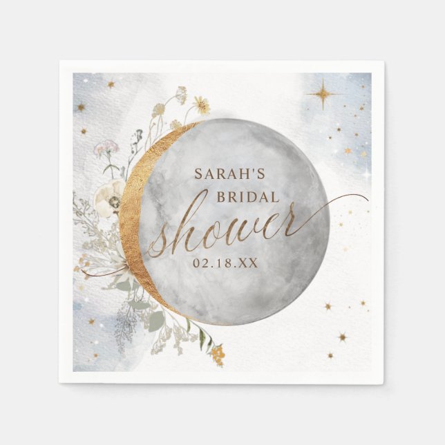 Servilleta De Papel Elegante Ducha Luna y Estrellas Celestiales (Anverso)