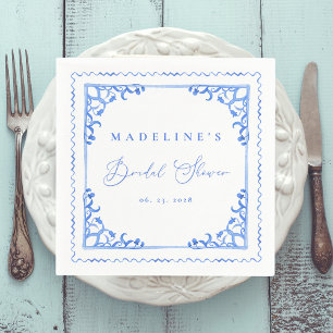 Servilleta De Papel Elegante Ducha Nupcial de Baldosa Azul y Blanca