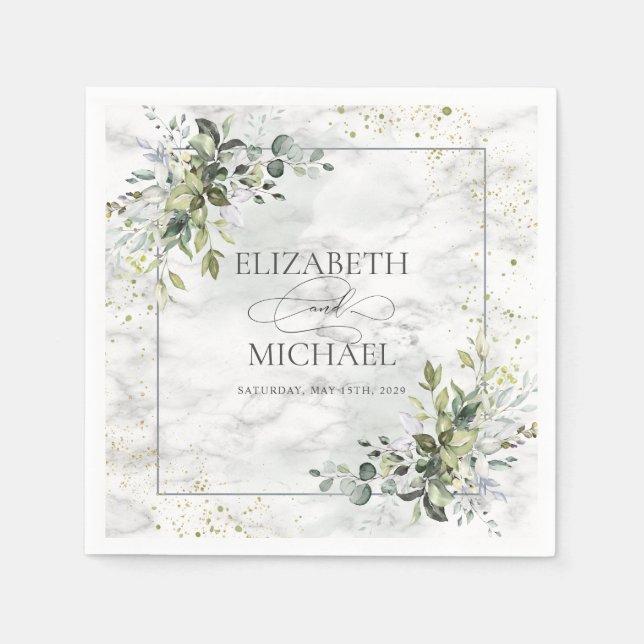 Servilleta De Papel Elegante Dusty Azul Eucalipto Mármol verde (Anverso)