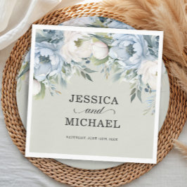 Servilleta De Papel Elegante Dusty Azul Marfil Floral Sage Verde