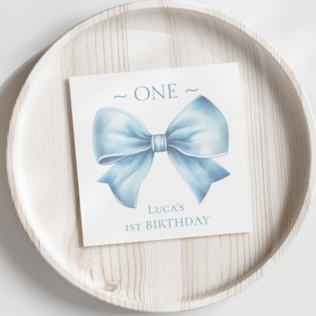 Servilleta De Papel Elegante Dusty Blue Bow First Boy Cumpleaños (Subido por el creador)