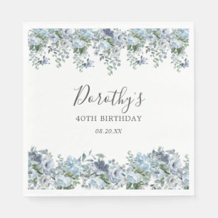 Servilleta De Papel Elegante Dusty Blue Floral 40 Personalizado de cum