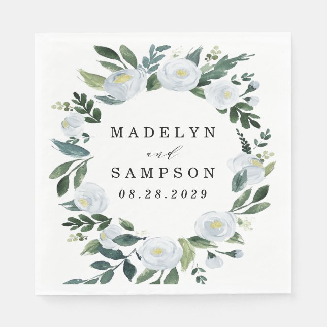 Servilleta De Papel Elegante Dusty Blue Floral Rustic Garden Wedding (Anverso)