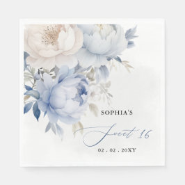 Servilleta De Papel Elegante Dusty Blue Floral Sweet 16