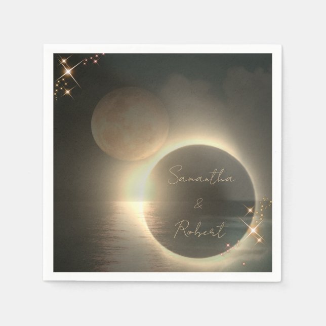 Servilleta De Papel Elegante Eclipse Solar Sepia Personalizado Boda Fo (Anverso)
