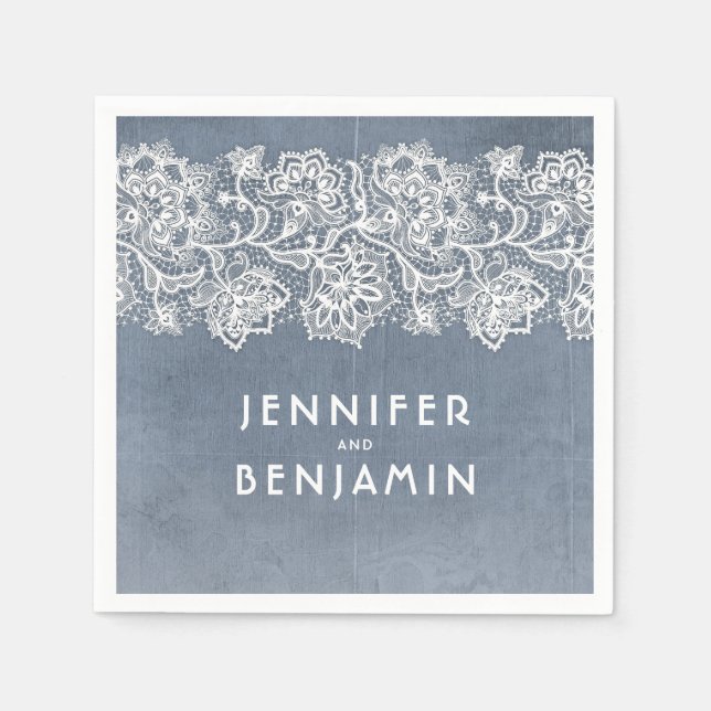 Servilleta De Papel Elegante encaje azul y blanco (Anverso)