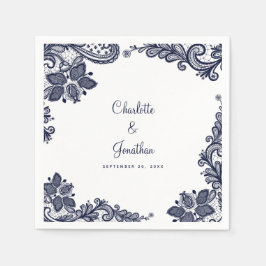 Servilleta De Papel Elegante Encaje Bodas Compromiso Novia & Novio Azu