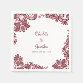 Servilleta De Papel Elegante Encaje Bodas Compromiso Novia & Novio Roj