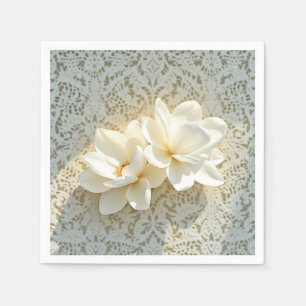 Servilleta De Papel Elegante encaje de marfil con magnolia suave