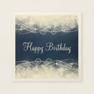 Servilleta De Papel Elegante encaje y perlas en azul feliz cumpleaños