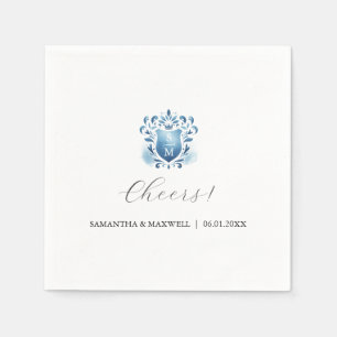 Servilleta De Papel Elegante Escudo azul y monogramado