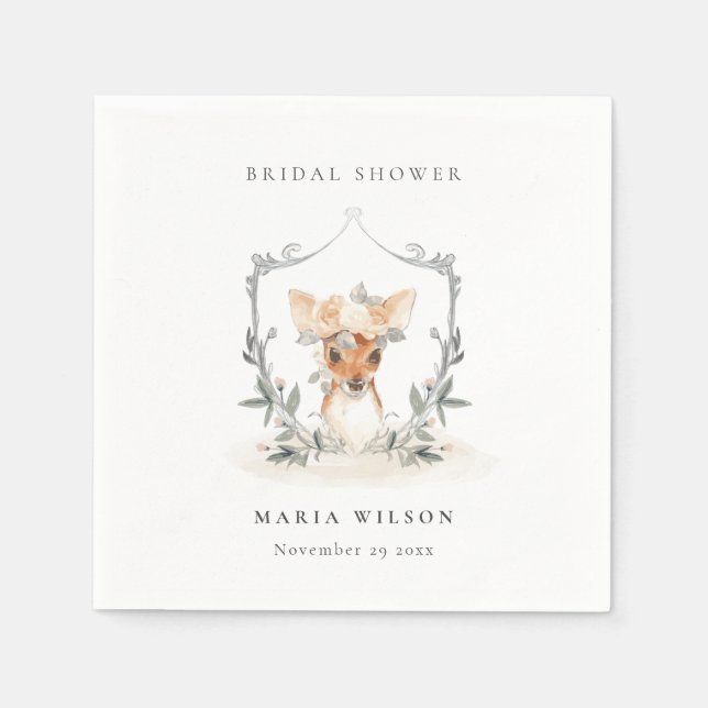 Servilleta De Papel Elegante Escudo de flores de ciervo dulce de piel  (Anverso)