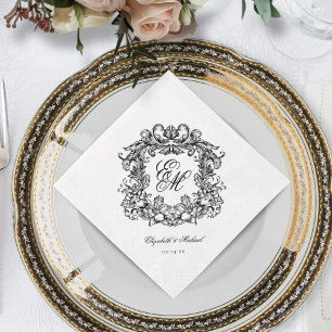 Servilleta De Papel Elegante Escudo de Monograma Script Boda