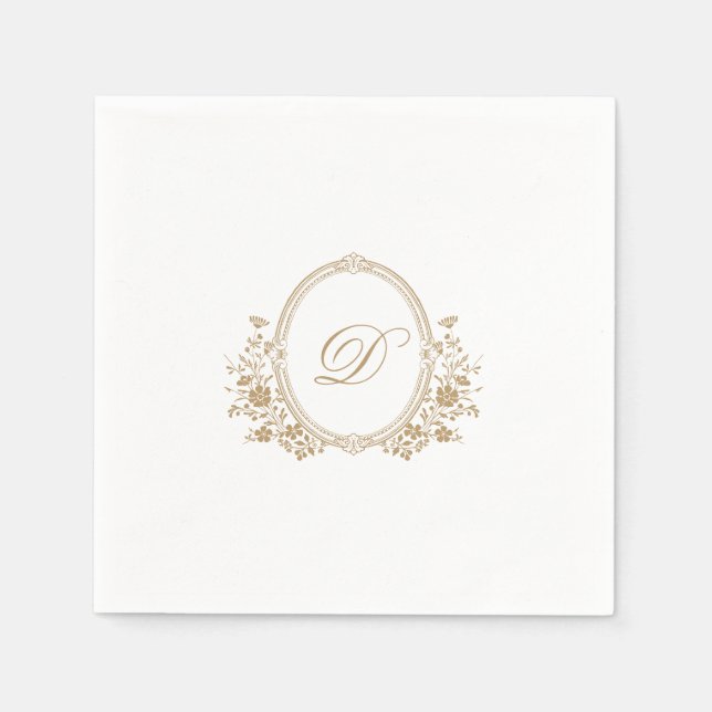 Servilleta De Papel Elegante Escudo de oro Monograma Boda Napkin (Anverso)