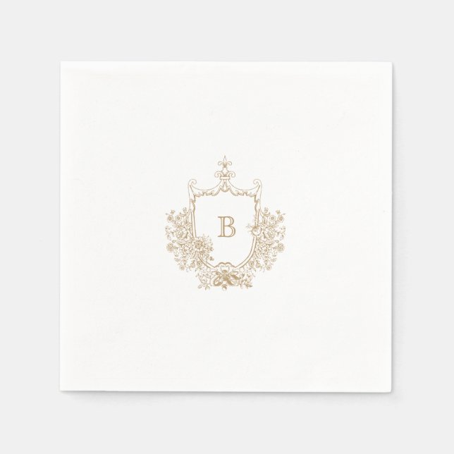 Servilleta De Papel Elegante Escudo de oro Monograma Boda Napkin (Anverso)