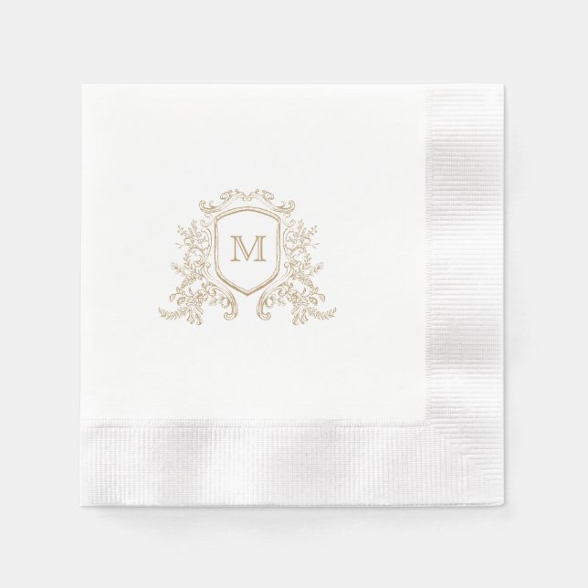 Servilleta De Papel Elegante Escudo de oro Monograma boda personalizad (Anverso)