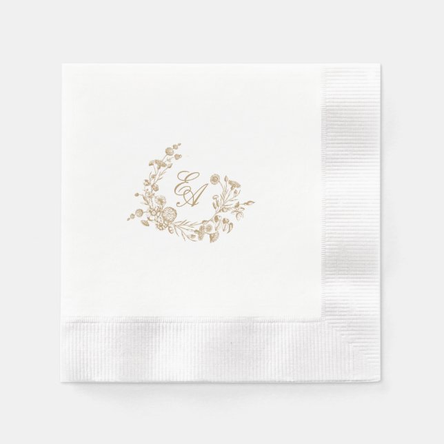 Servilleta De Papel Elegante Escudo floral Monograma Boda Napkin (Anverso)