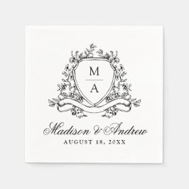Servilleta De Papel Elegante Escudo floral negro Boda Monograma