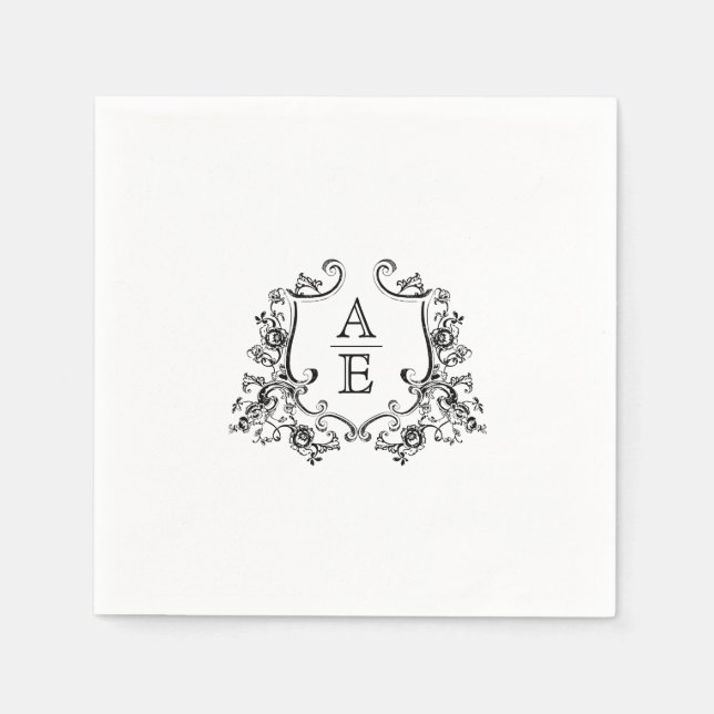 Servilleta De Papel Elegante Escudo Monograma Boda Napkin (Anverso)