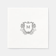 Elegante Escudo Monograma Boda Napkin