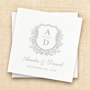 Servilleta De Papel Elegante Escudo verde sabio Boda Monograma