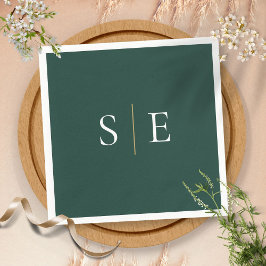 Servilleta De Papel Elegante esmeralda y monograma minimalista en oro