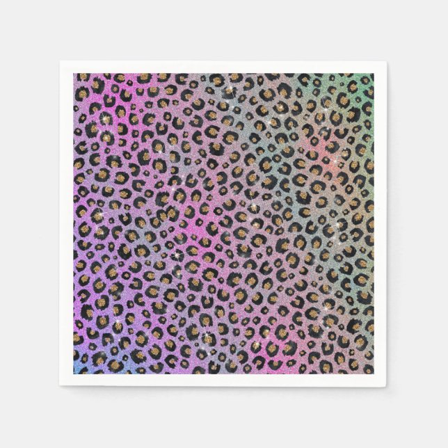 Servilleta De Papel Elegante estampado de leopardo negro con brillo ro (Anverso)