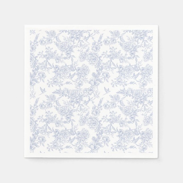 Servilleta De Papel Elegante Estampado Francés Floral Azul Toile (Anverso)