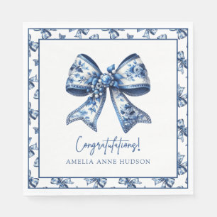 Servilleta De Papel Elegante Estilo Floral Azul Graduación Lazo