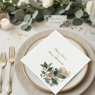 Servilleta De Papel Elegante Eucalipto Acuarela Jardín Hoja de Oro