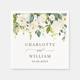 Servilleta De Papel Elegante Eucalipto Boda Floral de rosas blancas