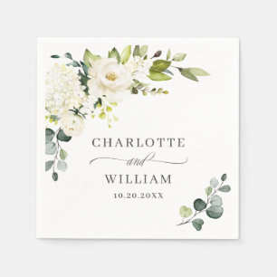 Servilleta De Papel Elegante Eucalipto Boda Floral de rosas blancas