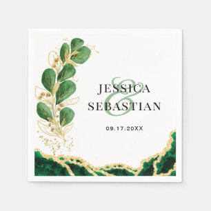 Servilleta De Papel Elegante Eucalipto Esmeralda Blanca y Boda de Oro
