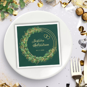 Servilleta De Papel Elegante Eucalipto Verde Esmeralda y Boda de oro