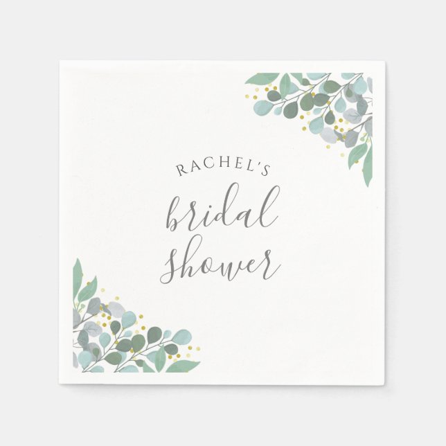 Servilleta De Papel Elegante Eucalyptus Dusty Blue Bridal Shower (Anverso)