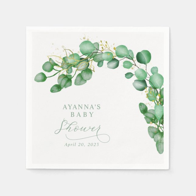 Servilleta De Papel Elegante Eucalyptus Greenery Baby Shower (Anverso)