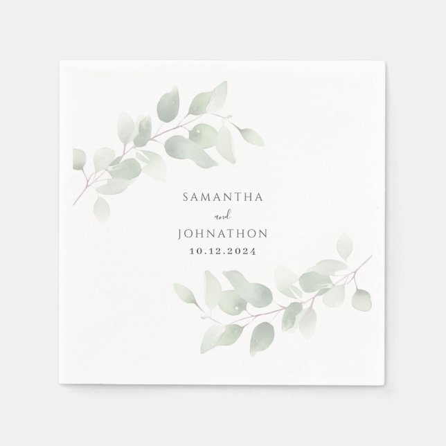 Servilleta De Papel Elegante Eucalyptus Greenery Boda (Anverso)