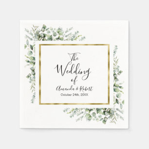 Servilleta De Papel Elegante Eucalyptus Greenery Gold Boda Napkin